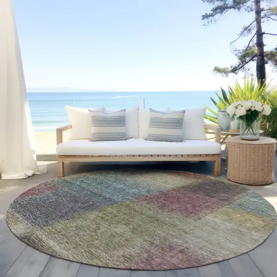 8' Beige Mauve And Brown Round Abstract Washable Indoor Outdoor Area Rug Photo 6