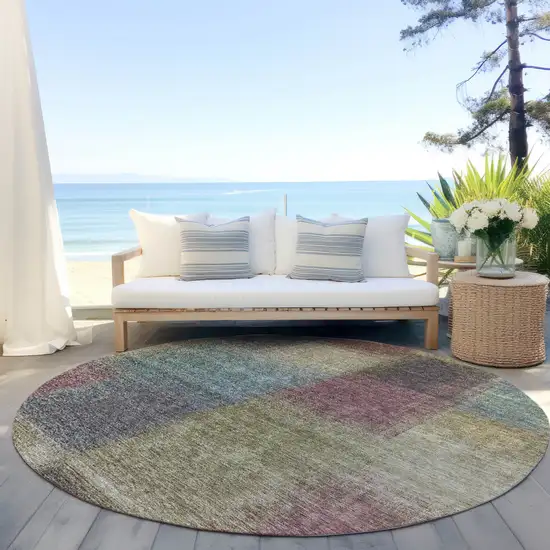 8' Beige Mauve And Brown Round Abstract Washable Indoor Outdoor Area Rug Photo 6