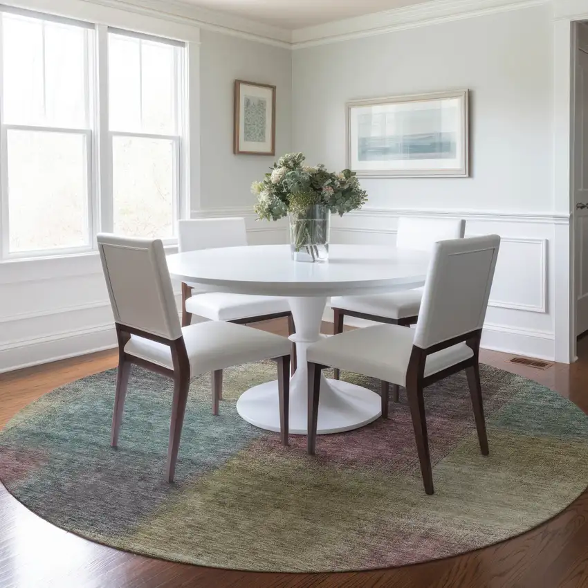 8' Beige Mauve And Brown Round Abstract Washable Indoor Outdoor Area Rug Photo 8