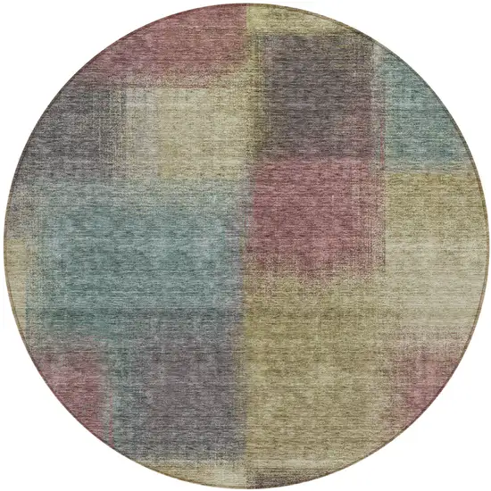 8' Beige Mauve And Brown Round Abstract Washable Indoor Outdoor Area Rug Photo 1