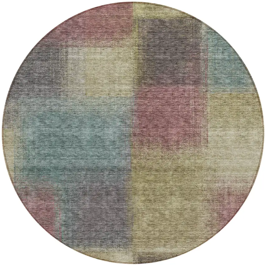 8' Beige Mauve And Brown Round Abstract Washable Indoor Outdoor Area Rug Photo 1
