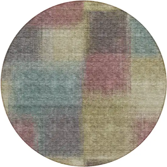 8' Beige Mauve And Brown Round Abstract Washable Indoor Outdoor Area Rug Photo 1