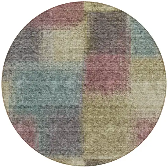 8' Beige Mauve And Brown Round Abstract Washable Indoor Outdoor Area Rug Photo 4
