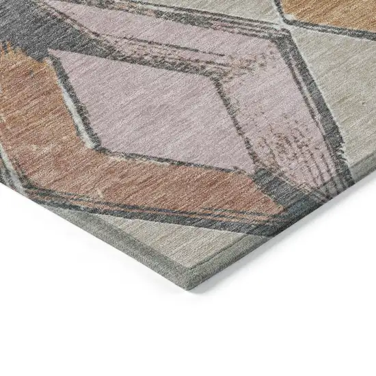 8' Beige Mauve And Charcoal Round Geometric Washable Indoor Outdoor Area Rug Photo 9