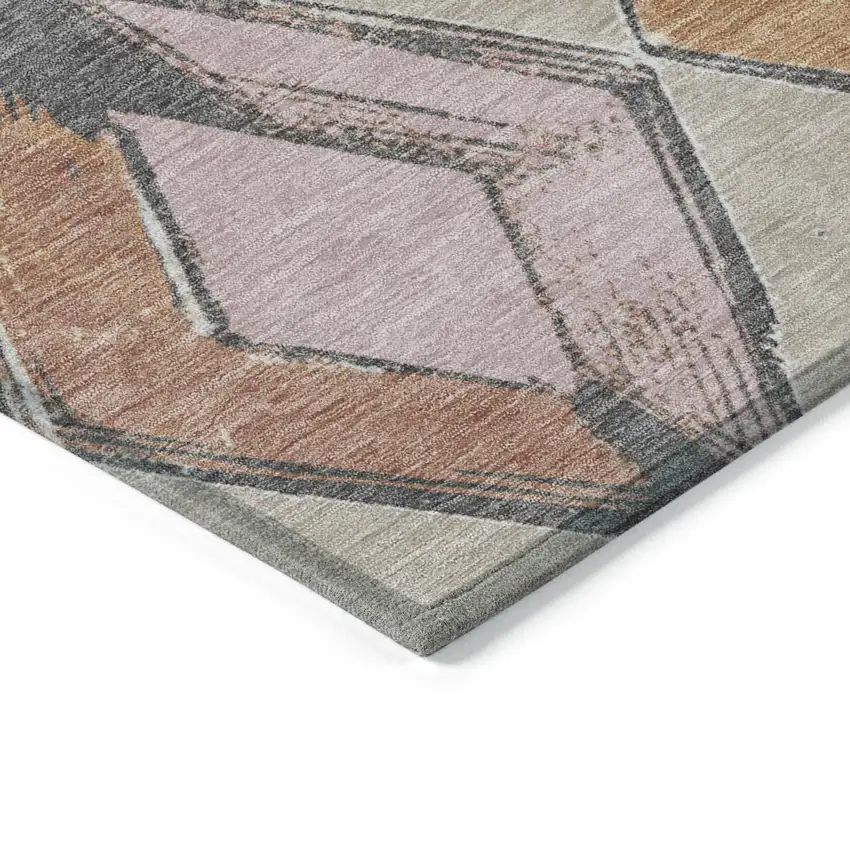 8' Beige Mauve And Charcoal Round Geometric Washable Indoor Outdoor Area Rug Photo 9