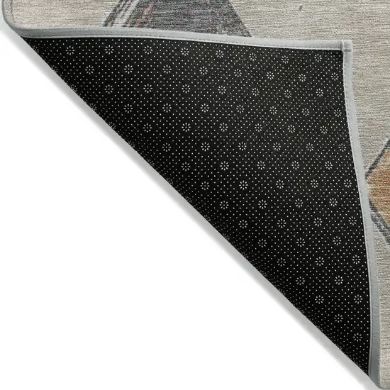 8' Beige Mauve And Charcoal Round Geometric Washable Indoor Outdoor Area Rug Photo 5