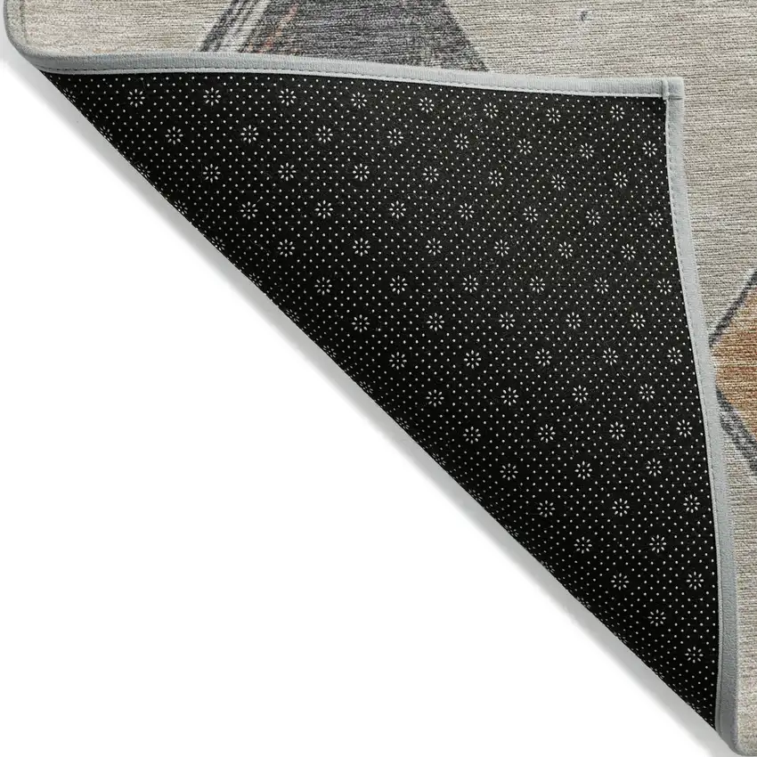 8' Beige Mauve And Charcoal Round Geometric Washable Indoor Outdoor Area Rug Photo 5