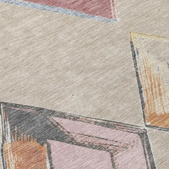 8' Beige Mauve And Charcoal Round Geometric Washable Indoor Outdoor Area Rug Photo 6