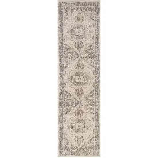 10' Beige Medallion Power Loom Runner Rug Photo 1