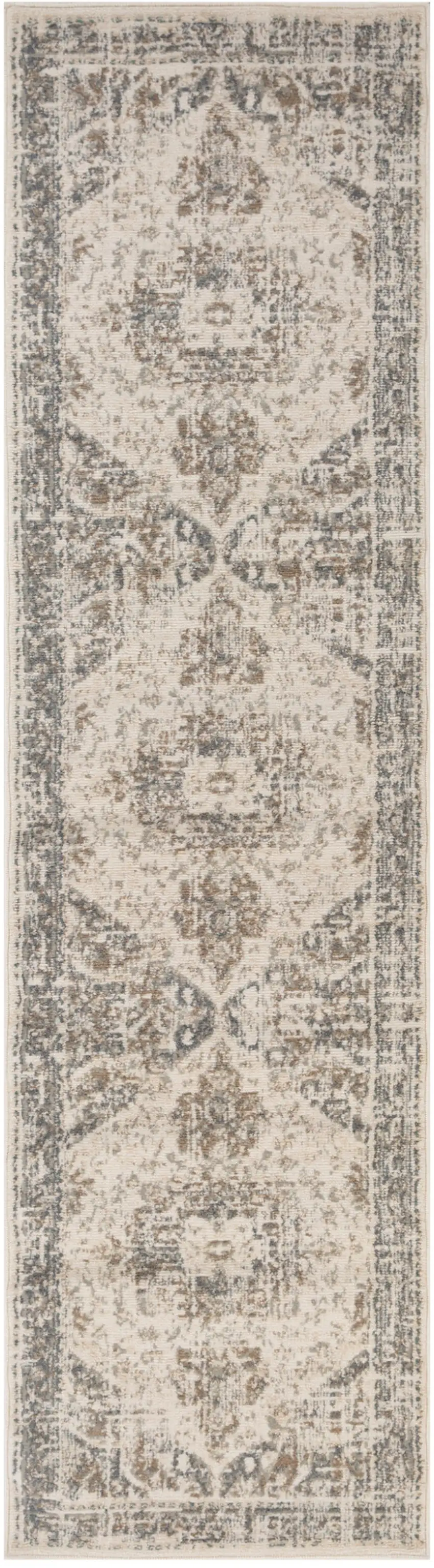 10' Beige Medallion Power Loom Runner Rug Photo 1
