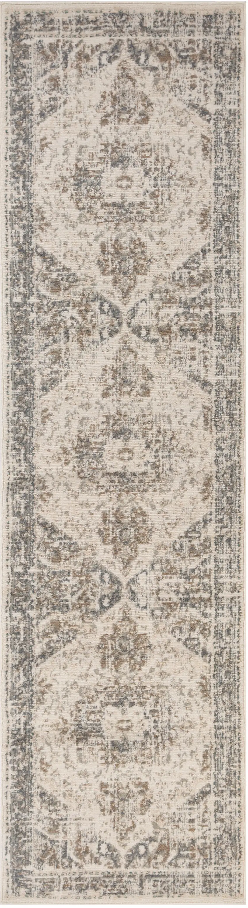10' Beige Medallion Power Loom Runner Rug Photo 1