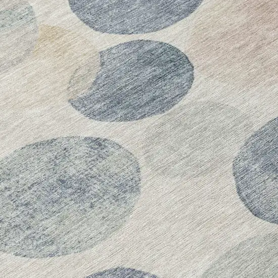 8' Beige Navy Blue And Gold Round Geometric Washable Indoor Outdoor Area Rug Photo 8
