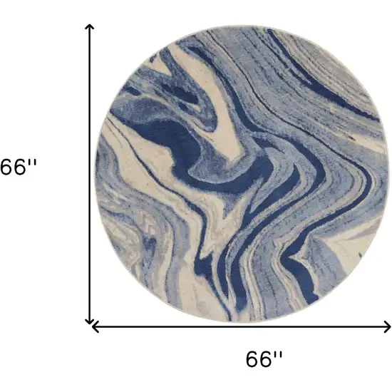 6' Beige Navy Blue And Light Blue Abstract Non Skid Round Rug Photo 3
