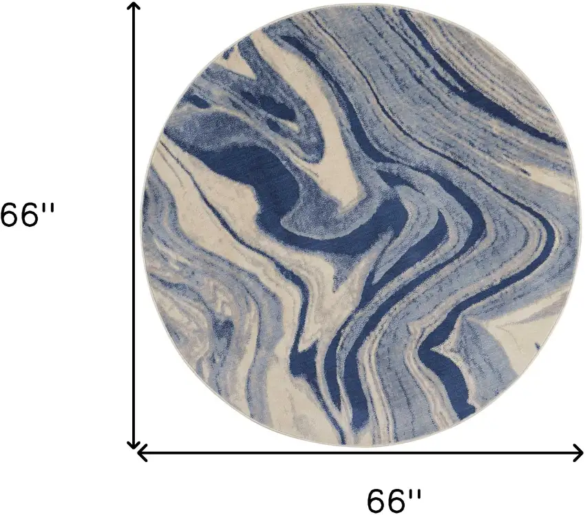 6' Beige Navy Blue And Light Blue Abstract Non Skid Round Rug Photo 3