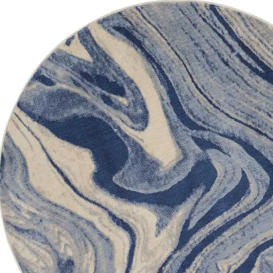 6' Beige Navy Blue And Light Blue Abstract Non Skid Round Rug Photo 3