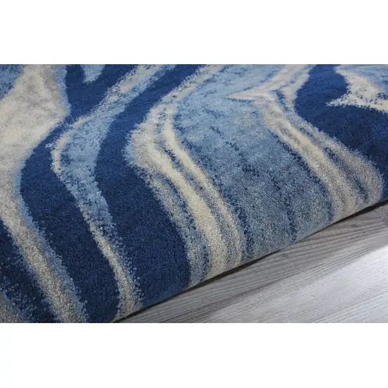 6' Beige Navy Blue And Light Blue Abstract Non Skid Round Rug Photo 9