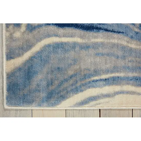 8' Beige Navy Blue And Light Blue Abstract Non Skid Runner Rug Photo 8