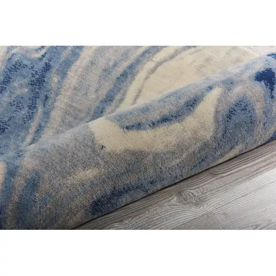 8' Beige Navy Blue And Light Blue Abstract Non Skid Runner Rug Photo 9