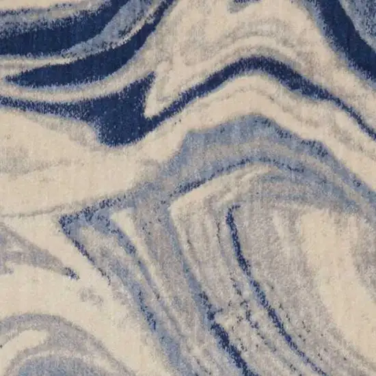 8' Beige Navy Blue And Light Blue Abstract Non Skid Runner Rug Photo 3