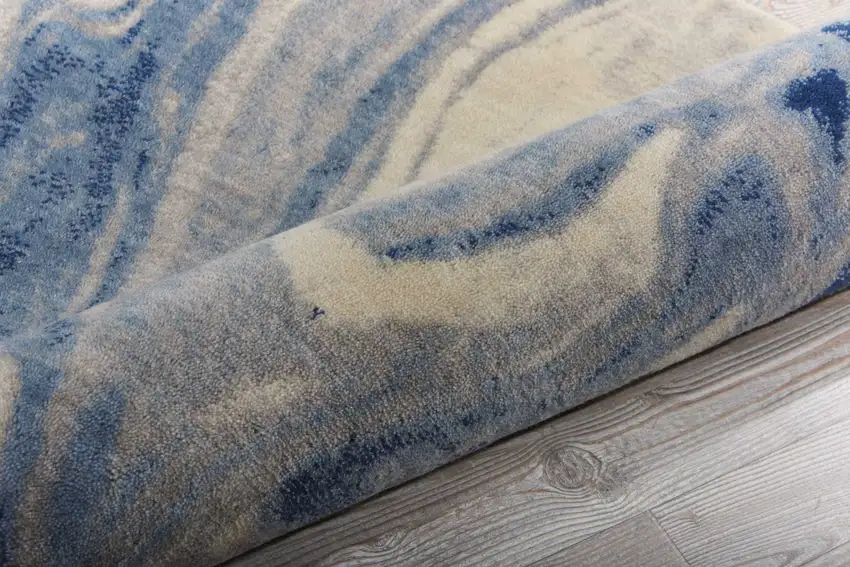 6' Beige Navy Blue And Light Blue Abstract Non Skid Runner Rug Photo 9