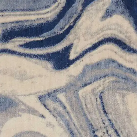 6' Beige Navy Blue And Light Blue Abstract Non Skid Runner Rug Photo 4