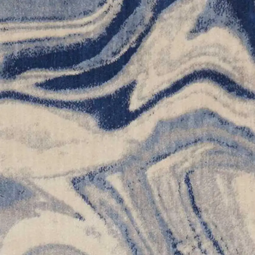 6' Beige Navy Blue And Light Blue Abstract Non Skid Runner Rug Photo 4