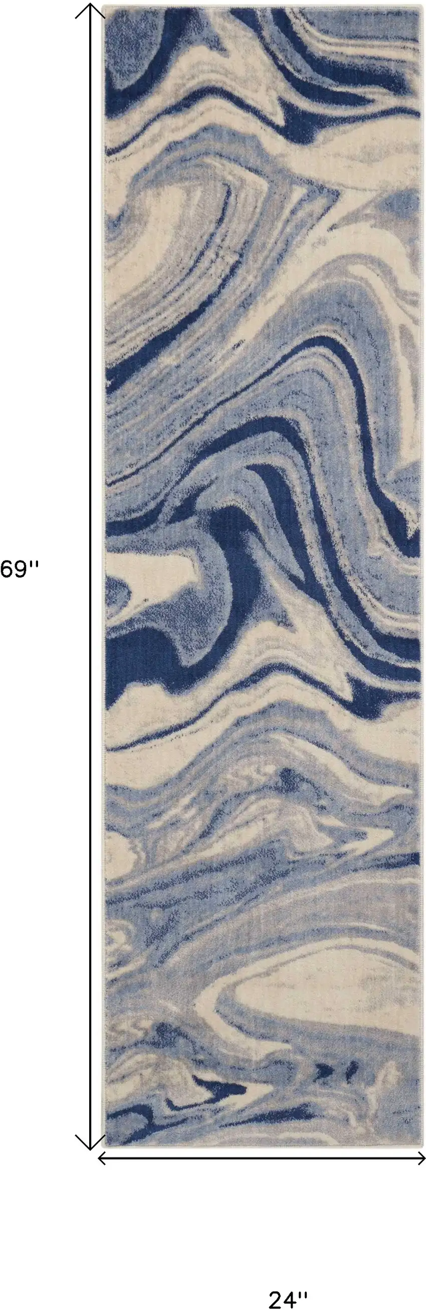 6' Beige Navy Blue And Light Blue Abstract Non Skid Runner Rug Photo 3