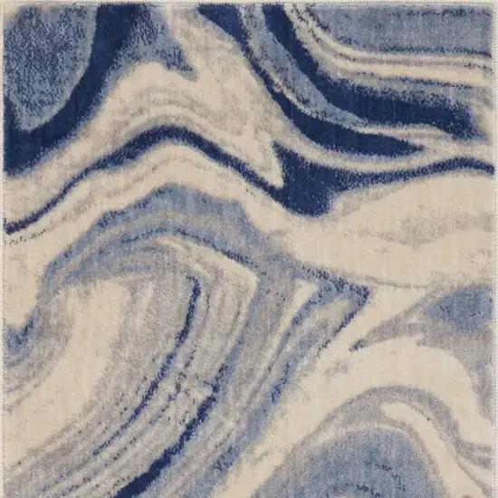 6' Beige Navy Blue And Light Blue Abstract Non Skid Runner Rug Photo 5