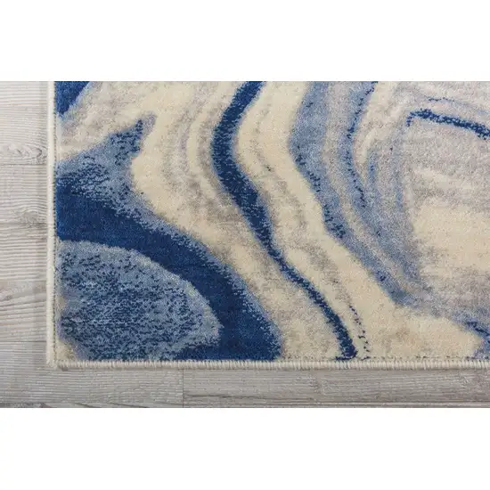 6' Beige Navy Blue And Light Blue Abstract Non Skid Runner Rug Photo 8