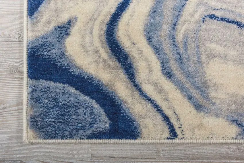 6' Beige Navy Blue And Light Blue Abstract Non Skid Runner Rug Photo 8