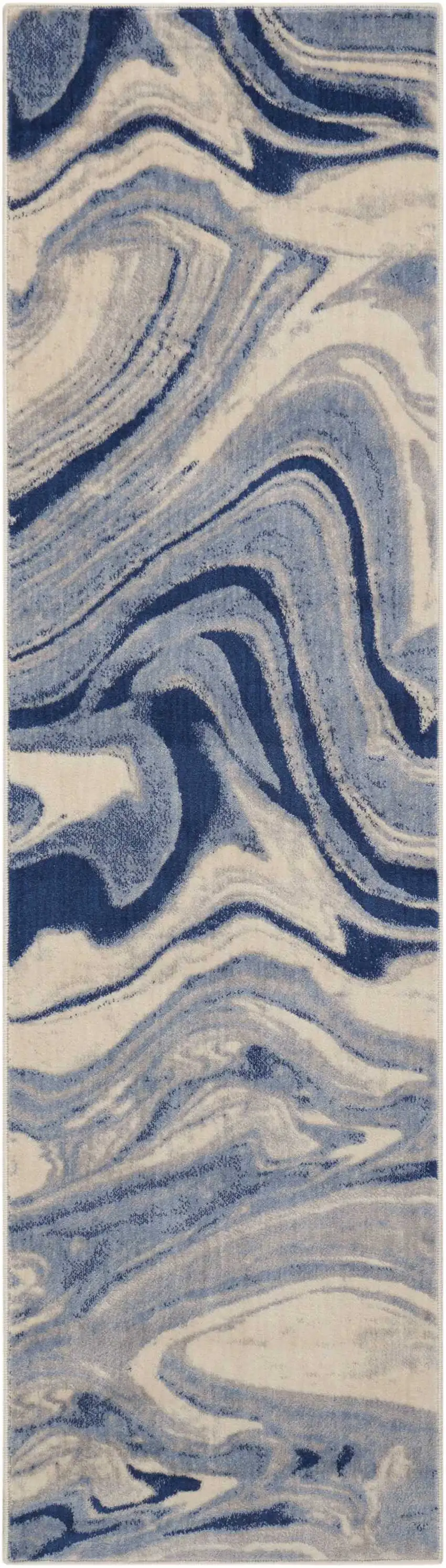 6' Beige Navy Blue And Light Blue Abstract Non Skid Runner Rug Photo 7