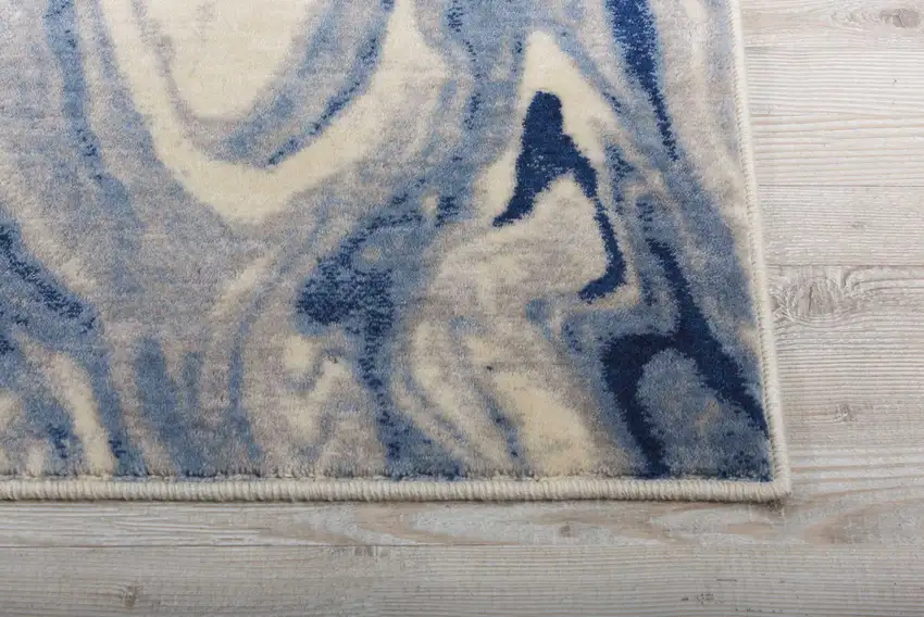 6' Beige Navy Blue And Light Blue Abstract Non Skid Runner Rug Photo 6