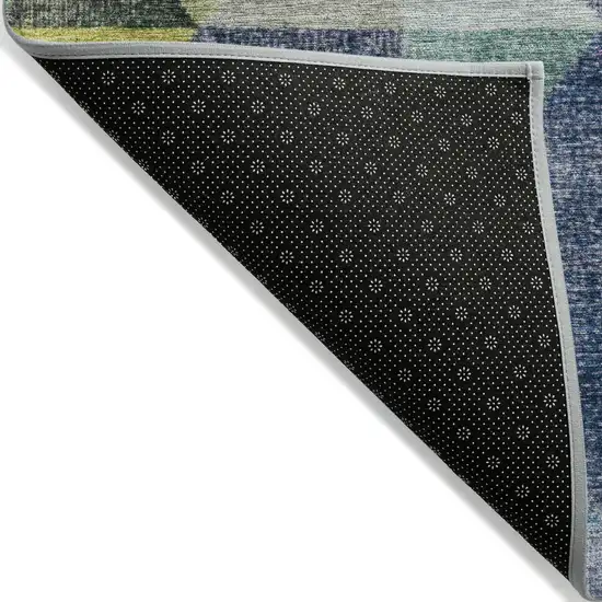 8' Beige Navy Blue And Orange Round Geometric Washable Indoor Outdoor Area Rug Photo 9