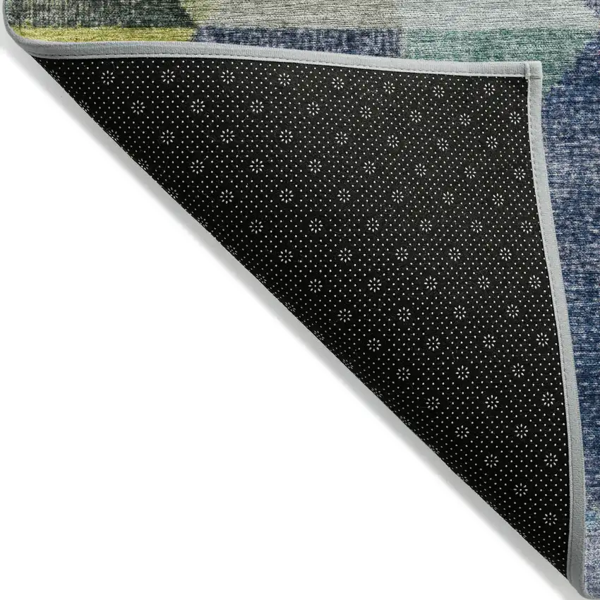 8' Beige Navy Blue And Orange Round Geometric Washable Indoor Outdoor Area Rug Photo 9