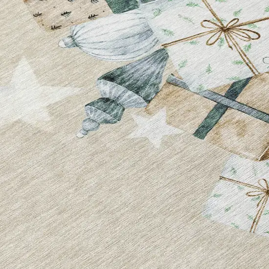 8' Beige Navy Blue Ivory And Taupe Round Geometric Washable Indoor Outdoor Area Rug Photo 9