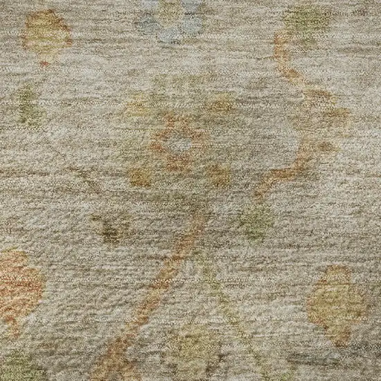 8' Beige Orange And Blue Floral Washable Round Rug With UV Protection Photo 9