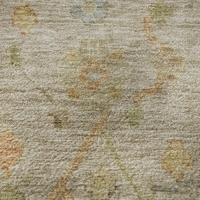 8' Beige Orange And Blue Floral Washable Round Rug With UV Protection Photo 9