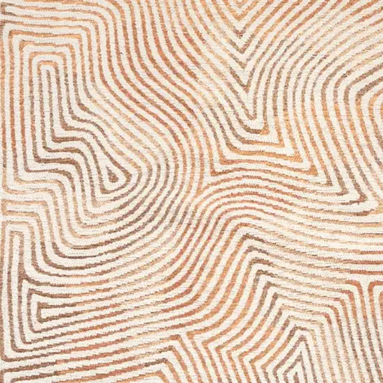 5' Beige Orange And Brown Geometric Washable Round Rug With UV Protection Photo 3