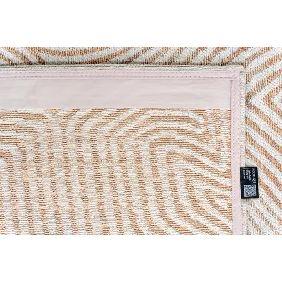 5' Beige Orange And Brown Geometric Washable Round Rug With UV Protection Photo 8