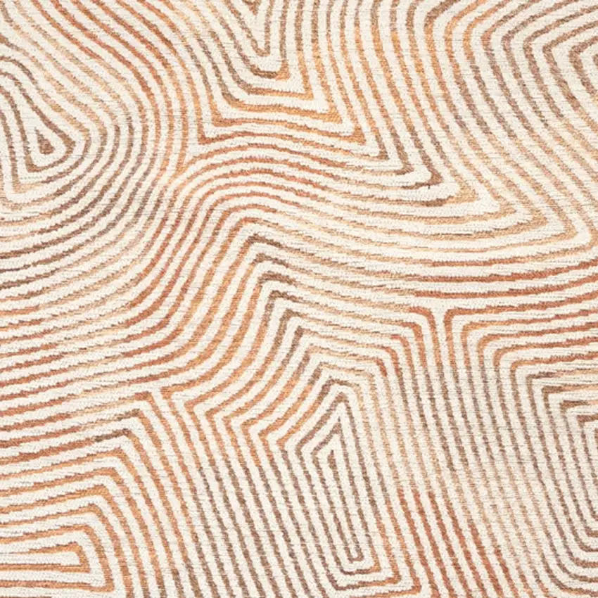 5' Beige Orange And Brown Geometric Washable Round Rug With UV Protection Photo 9