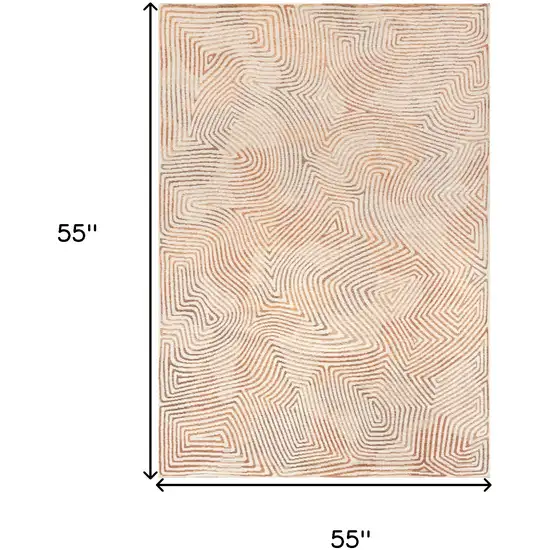 5' Beige Orange And Brown Geometric Washable Round Rug With UV Protection Photo 6