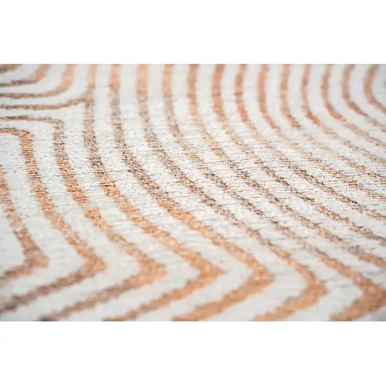 5' Beige Orange And Brown Geometric Washable Round Rug With UV Protection Photo 7