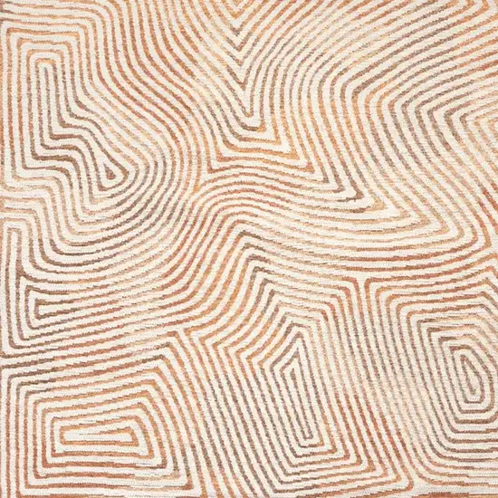 5' Beige Orange And Brown Geometric Washable Round Rug With UV Protection Photo 4