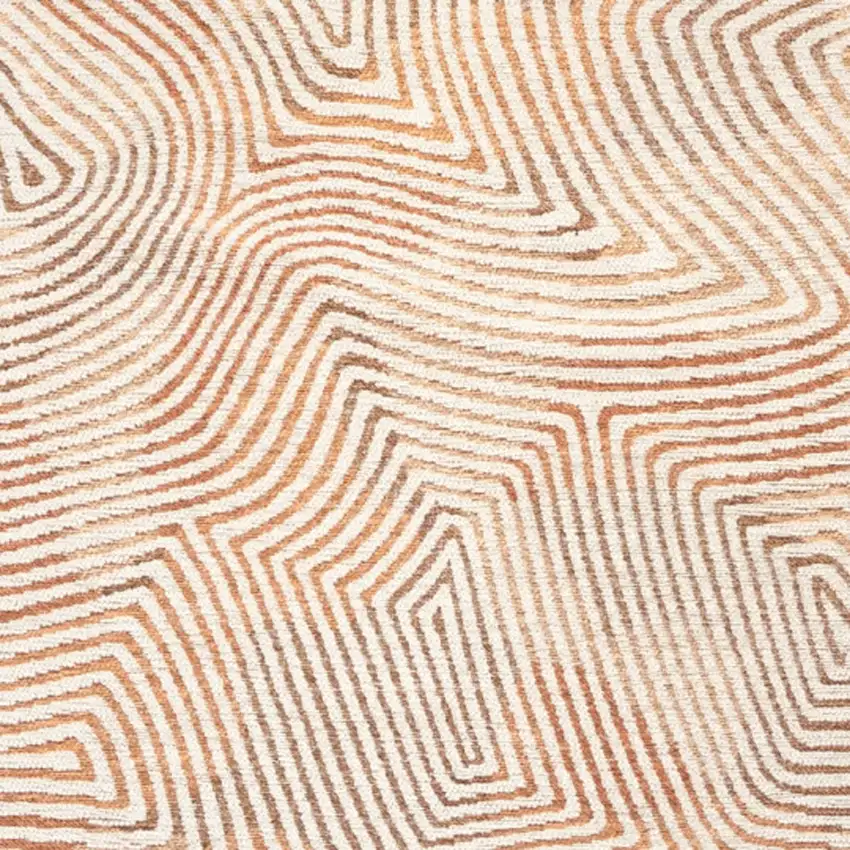 8' Beige Orange And Brown Geometric Washable Round Rug With UV Protection Photo 9