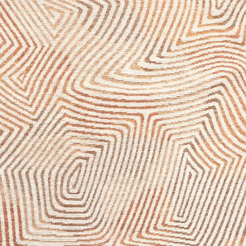 8' Beige Orange And Brown Geometric Washable Round Rug With UV Protection Photo 2