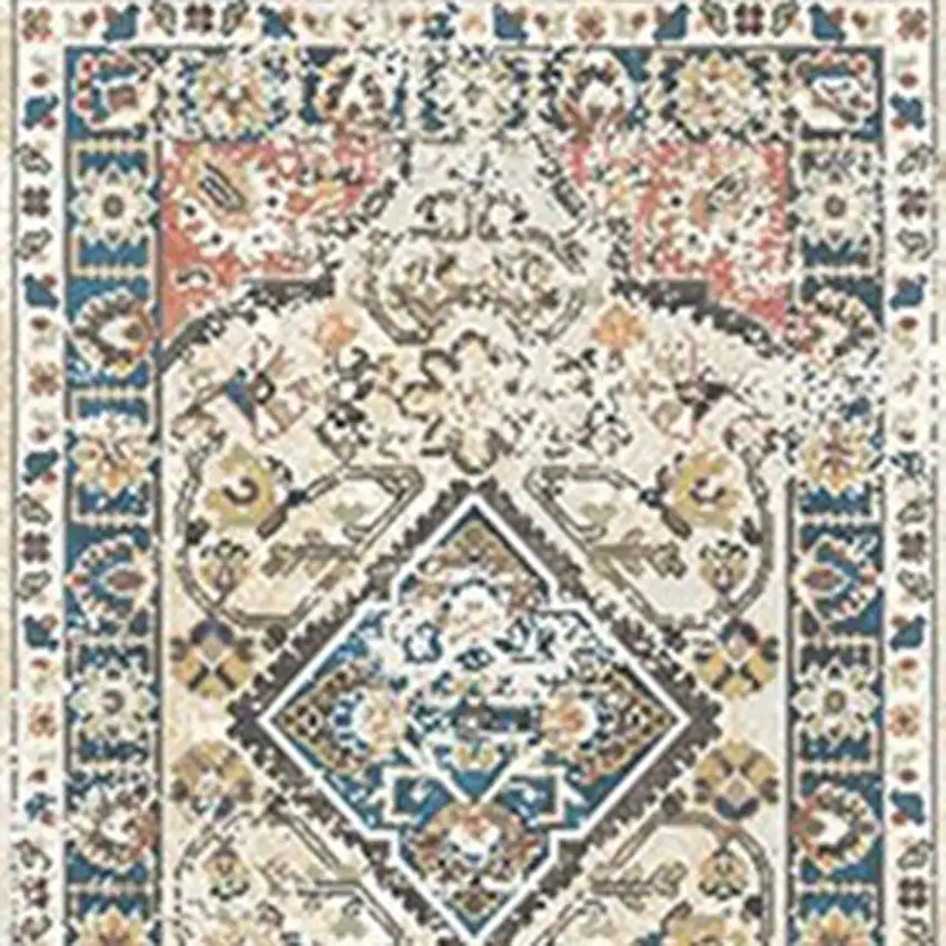 8' Beige Oriental Distressed Runner Rug With Fringe Photo 4