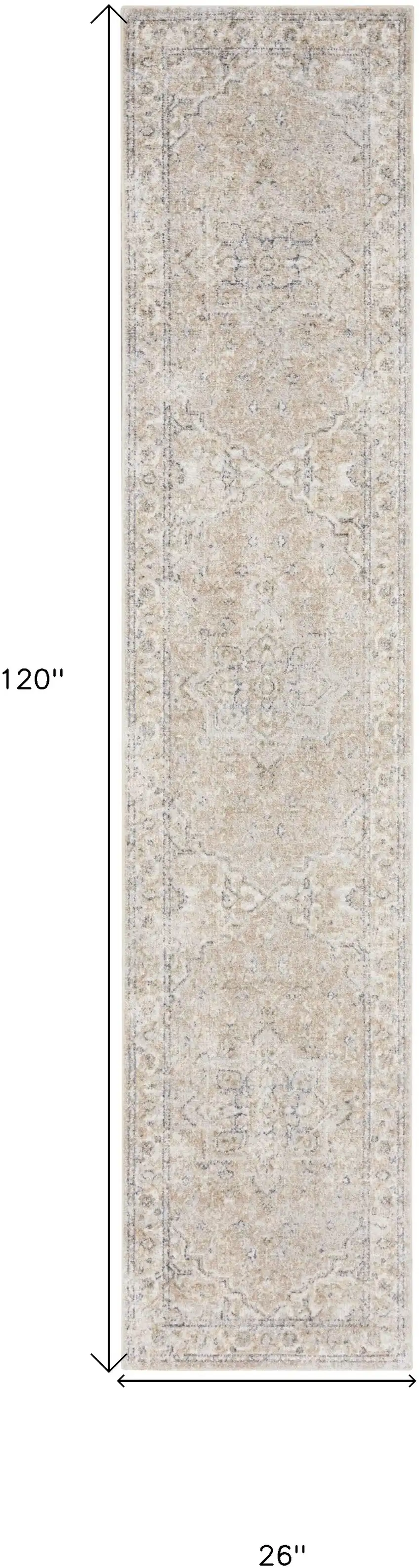 10' Beige Oriental Power Loom Washable Runner Rug Photo 6