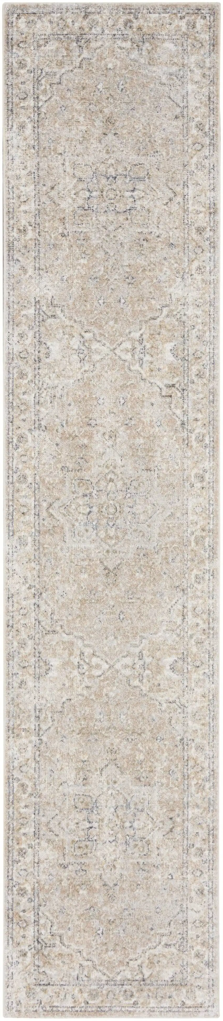 10' Beige Oriental Power Loom Washable Runner Rug Photo 1