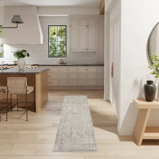 10' Beige Oriental Power Loom Washable Runner Rug Photo 5