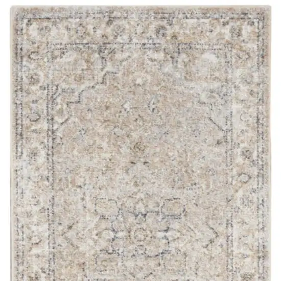 12' Beige Oriental Power Loom Washable Runner Rug Photo 2